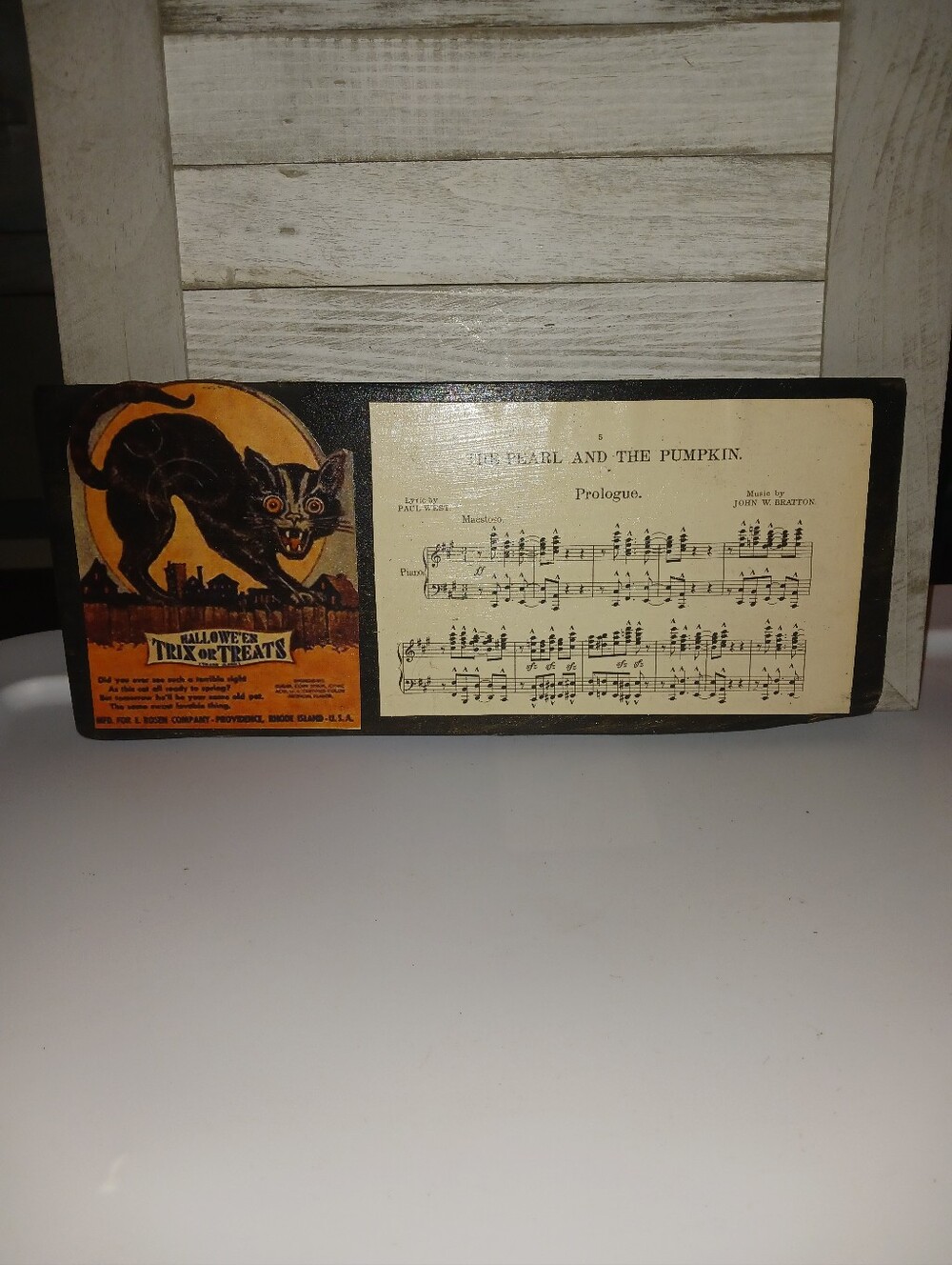 Vintage Halloween Sheet Music Wall Plaque in Black and Orange